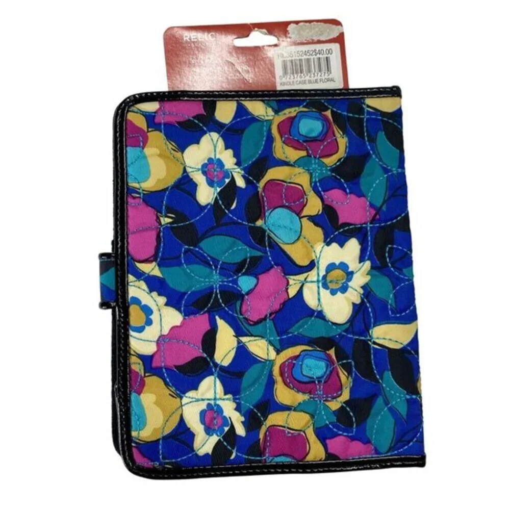 Relic Floral Quilted E-Reader Case Blue Pink Yellow Magnetic Closure